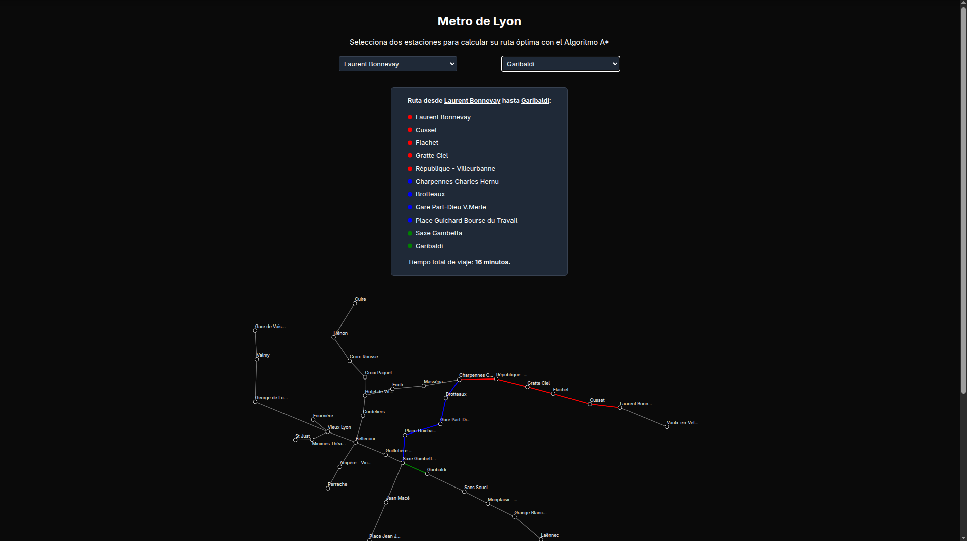 Aplicación Web del metro de Lyon screenshot